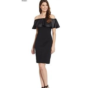 Women’s Adrianna Papell Black Velvet Satin Off Shoulder Sheath Party Dress 4